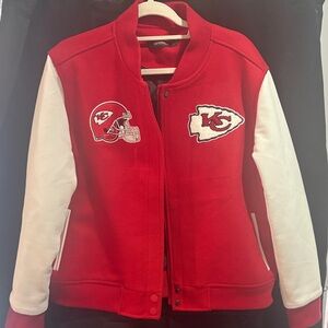 Women's Red and White Varsity Jacket by G-III Sports
